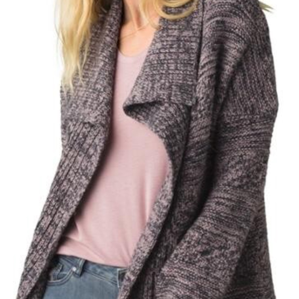 PrAna Sukie Sweater Cardigan Womens L Gray Chunky Knit Wool Alpaca Blended Cozy